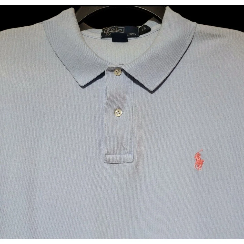 Mens RALPH LAUREN - Size XL - Short Slv Polo Shirt - Light Blue, Pink Pony
